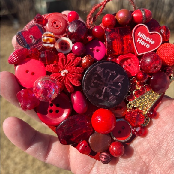 Hand Crafted Other - Hand Crafted Red Heart Ornament. Repurposed vintage jewelry and beads